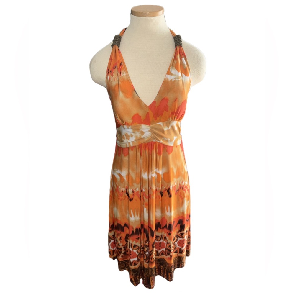 Y2K Orange Halter Dress Size Large